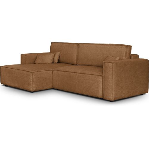 Canapé D'angle à Gauche Convertible 3 Places En Tissu Bouclé Rouille - Asti