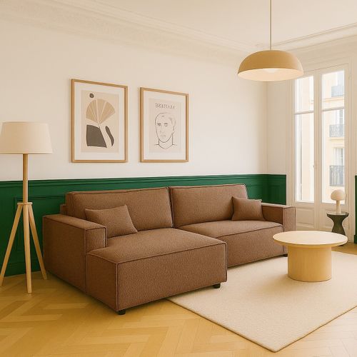 Canapé D'angle à Gauche Convertible 3 Places En Tissu Bouclé Rouille - Asti