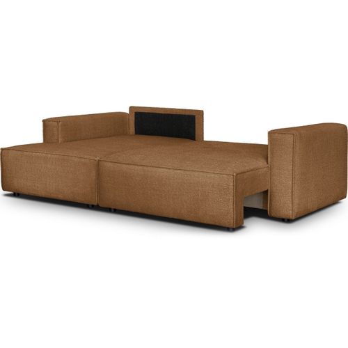 Canapé D'angle à Gauche Convertible 3 Places En Tissu Bouclé Rouille - Asti