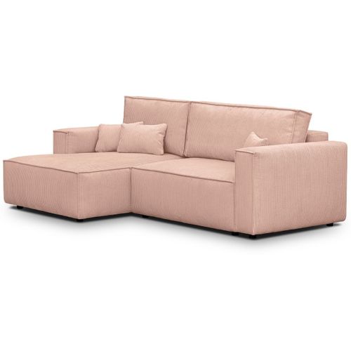 Canapé D'angle à Gauche Convertible 3 Places En Velours Côtelé Rose Pâle - Asti