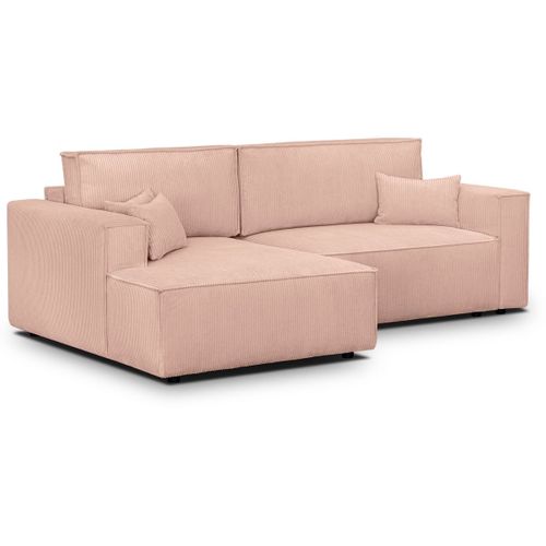 Canapé D'angle à Gauche Convertible 3 Places En Velours Côtelé Rose Pâle - Asti
