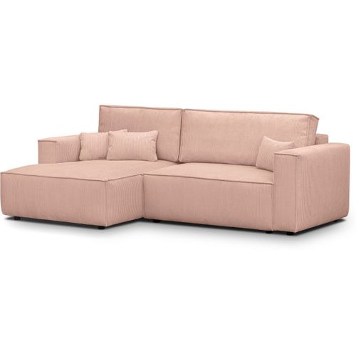 Canapé D'angle à Gauche Convertible 3 Places En Velours Côtelé Rose Pâle - Asti