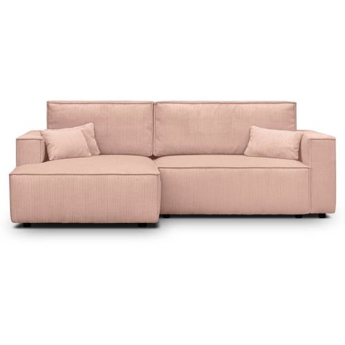 Canapé D'angle à Gauche Convertible 3 Places En Velours Côtelé Rose Pâle - Asti