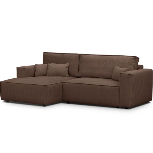 Canapé D'angle à Gauche Convertible 3 Places En Velours Côtelé Marron - Asti