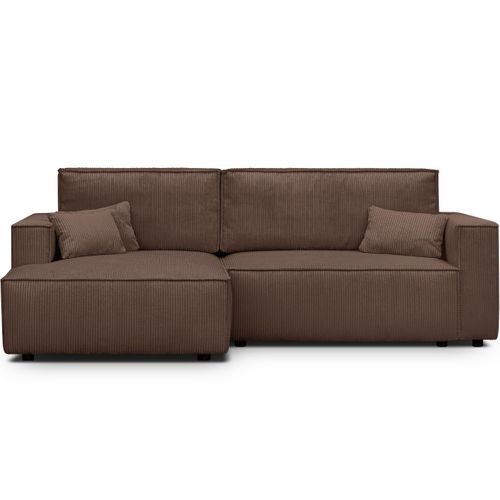 Canapé D'angle à Gauche Convertible 3 Places En Velours Côtelé Marron - Asti