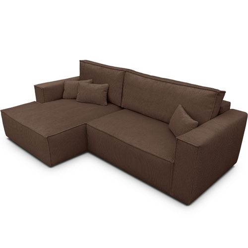 Canapé D'angle à Gauche Convertible 3 Places En Velours Côtelé Marron - Asti