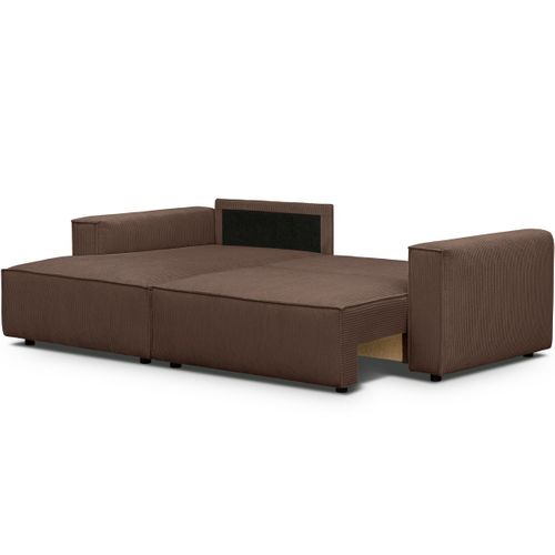 Canapé D'angle à Gauche Convertible 3 Places En Velours Côtelé Marron - Asti