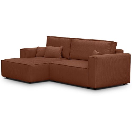 Canapé D'angle à Gauche Convertible 3 Places En Velours Côtelé Rouille - Asti