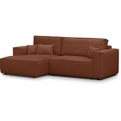 Canapé D'angle à Gauche Convertible 3 Places En Velours Côtelé Rouille - Asti