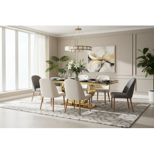 Table à Manger Verre Noir Pied Métal Doré 180x90 Cm Trofy