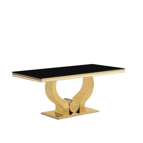 Table à Manger Verre Noir Pied Métal Doré 180x90 Cm Trofy