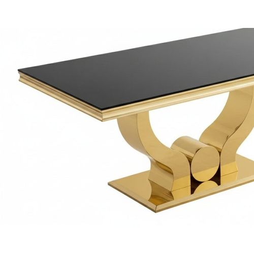 Table à Manger Verre Noir Pied Métal Doré 180x90 Cm Trofy