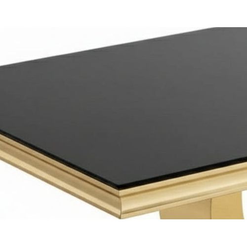 Table à Manger Verre Noir Pied Métal Doré 180x90 Cm Trofy