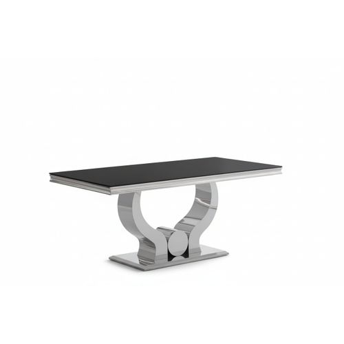 Table à Manger Verre Noir Pied Métal Chrome 180x90 Cm Trofy