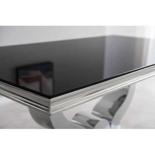 Table à Manger Verre Noir Pied Métal Chrome 180x90 Cm Trofy