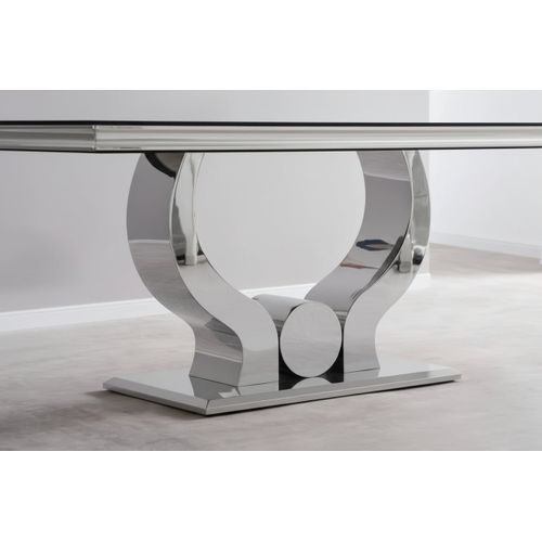 Table à Manger Verre Noir Pied Métal Chrome 180x90 Cm Trofy