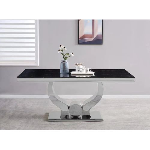 Table à Manger Trofy 180 Cm Effet Marbré Noir