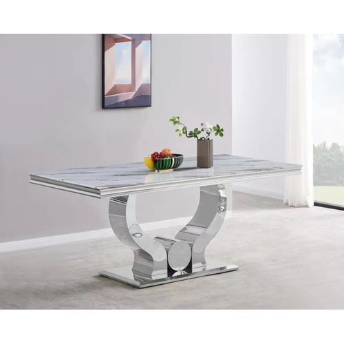 Table à Manger Trofy 180 Cm Effet Marbré Blanc