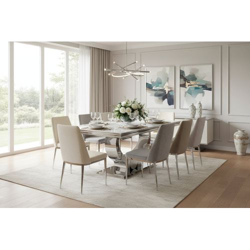 Table à Manger Trofy 180 Cm Effet Marbré Blanc