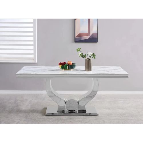 Table à Manger Trofy 180 Cm Effet Marbré Blanc
