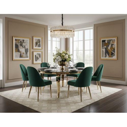 Table à Manger Ronde Baroque Gold 130x75cm - Plateau Marbré Noir