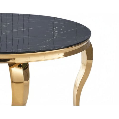 Table à Manger Ronde Baroque Gold 130x75cm - Plateau Marbré Noir
