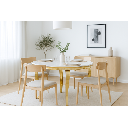 Table à Manger Ronde Baroque Gold 130x75cm - Plateau Blanc
