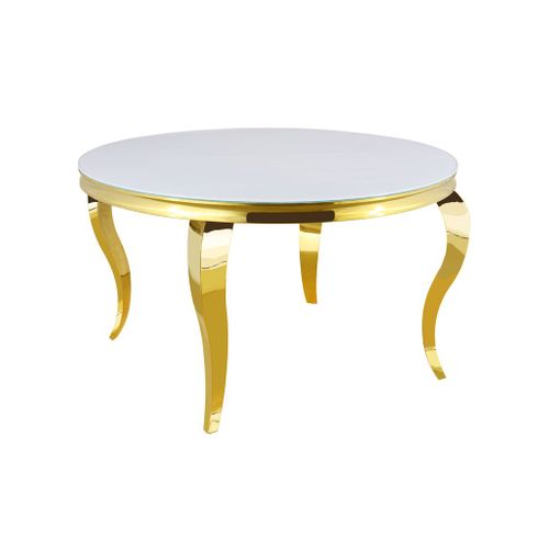 Table à Manger Ronde Baroque Gold 130x75cm - Plateau Blanc