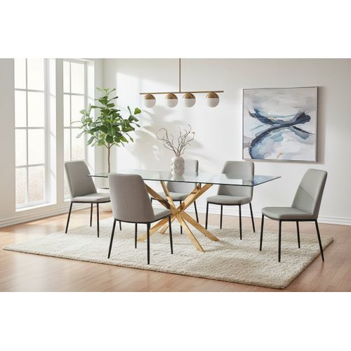 Table à Manger Verre Transparent Pieds Acier Doré 180x90 Cm Jessica XXL