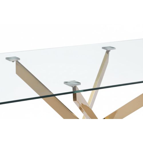 Table à Manger Verre Transparent Pieds Acier Doré 180x90 Cm Jessica XXL