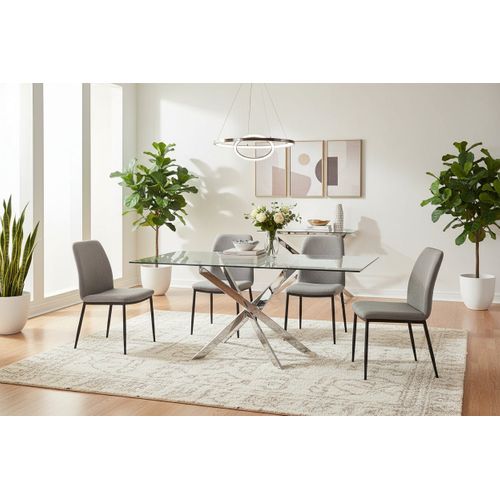 Table Repas Verre Trempé Transparent Chrome 180x90x75 Cm Jessica XXL