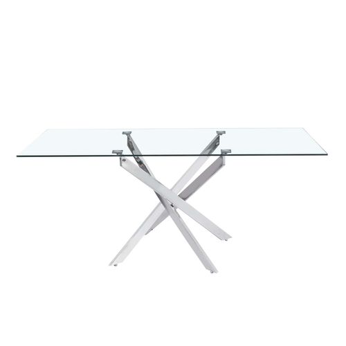 Table Repas Verre Trempé Transparent Chrome 180x90x75 Cm Jessica XXL