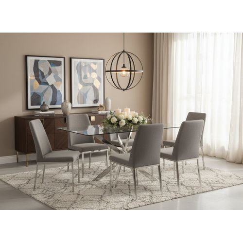Table Repas Jessica Chrome Et Plateau En Verre 150 Cm 4 à 6 Couverts Transparent
