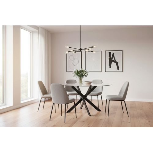 Table à Manger Ronde Jessica Transparent En Métal Noir XXL 120 Cm 4 Couverts
