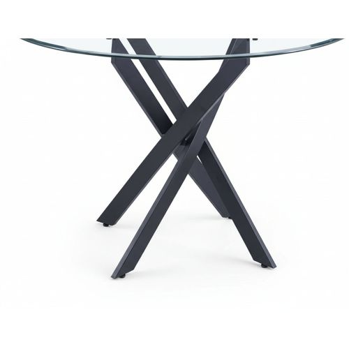 Table à Manger Ronde Jessica Transparent Pieds Métal Noir 100 Cm 4 Couverts