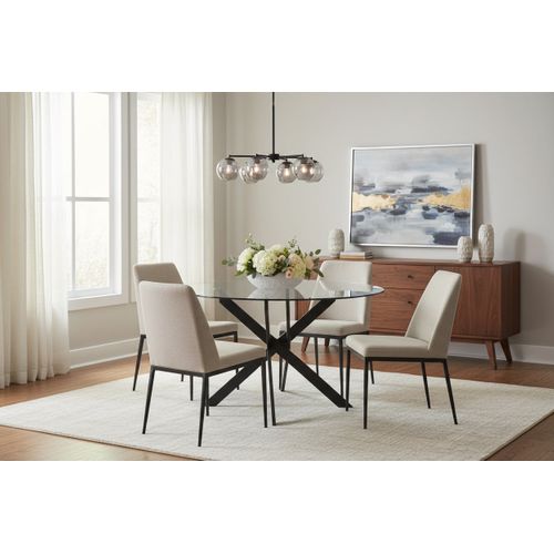 Table à Manger Ronde Jessica Transparent Pieds Métal Noir 100 Cm 4 Couverts