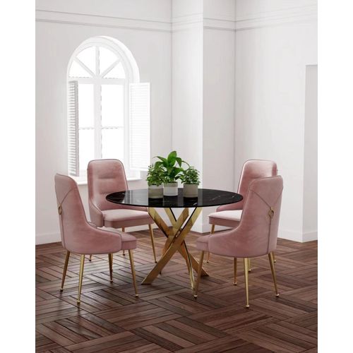 Table à Manger Ronde Jessica  Gold XXL 120 Cm 4 Couverts Effet Marbré Noir