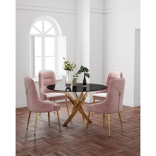Table à Manger Ronde Jessica  Gold XXL 120 Cm 4 Couverts Effet Marbré Noir
