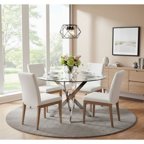 Table à Manger Ronde Transparent Jessica Chrome XXL 120 Cm 4 Couverts