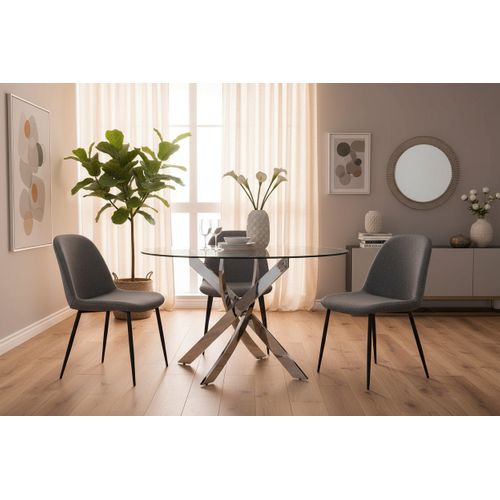 Table à Manger Ronde Transparent Jessica Chrome XXL 120 Cm 4 Couverts