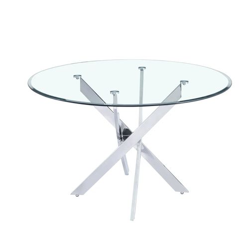 Table à Manger Ronde Transparent Jessica Chrome XXL 120 Cm 4 Couverts