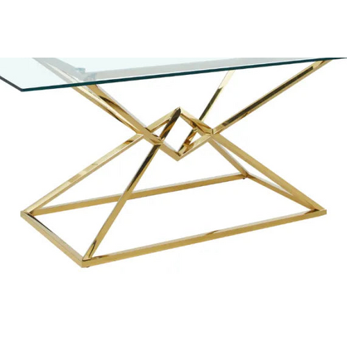 Table à Manger Rectangulaire Verre Transparent et Structure Gold – 180×90 Cm – Pyramide