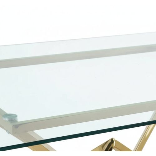 Table à Manger Rectangulaire Verre Transparent Pieds Gold – 150×90 Cm – Pyramide