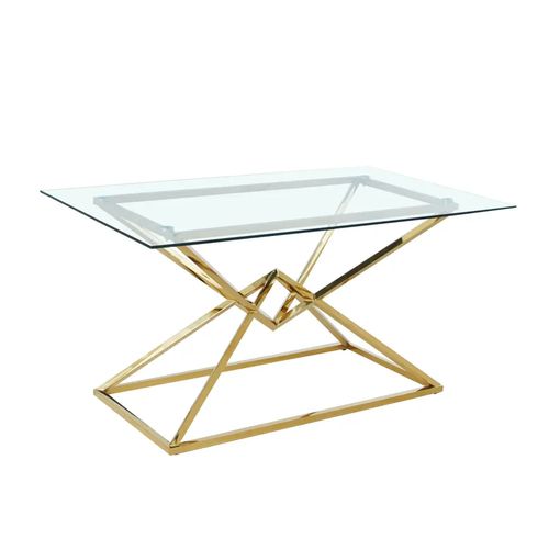 Table à Manger Rectangulaire Verre Transparent Pieds Gold – 150×90 Cm – Pyramide