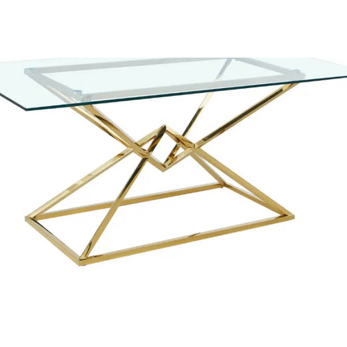 Table à Manger Rectangulaire Verre Transparent Pieds Gold – 150×90 Cm – Pyramide