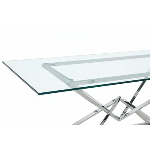 Table à Manger Rectangulaire Verre Transparent - Pieds Chrome – 180×90×75 Cm – Pyramide
