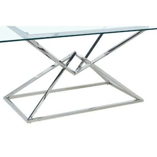 Table à Manger Rectangulaire Verre Transparent - Pieds Chrome – 180×90×75 Cm – Pyramide