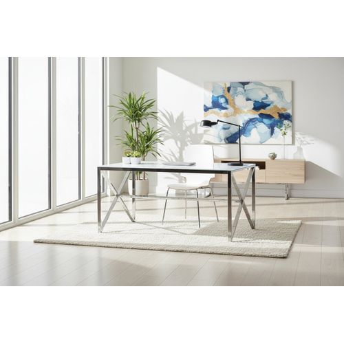 Table à Manger Chrome Verre Trempé Marbré Blanc – 150×90 Cm – Majestique