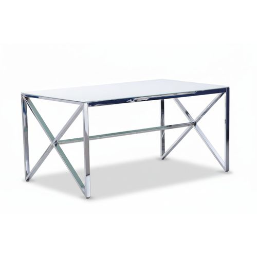 Table à Manger Chrome Verre Trempé Marbré Blanc – 150×90 Cm – Majestique