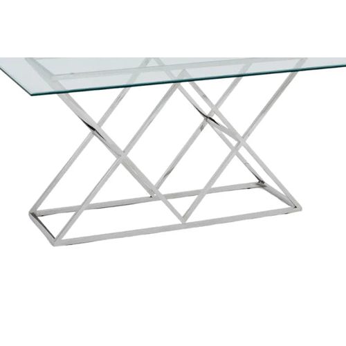 Table à Manger Rectangulaire Verre Transparent Chrome – 180×90×75 Cm – Triangle